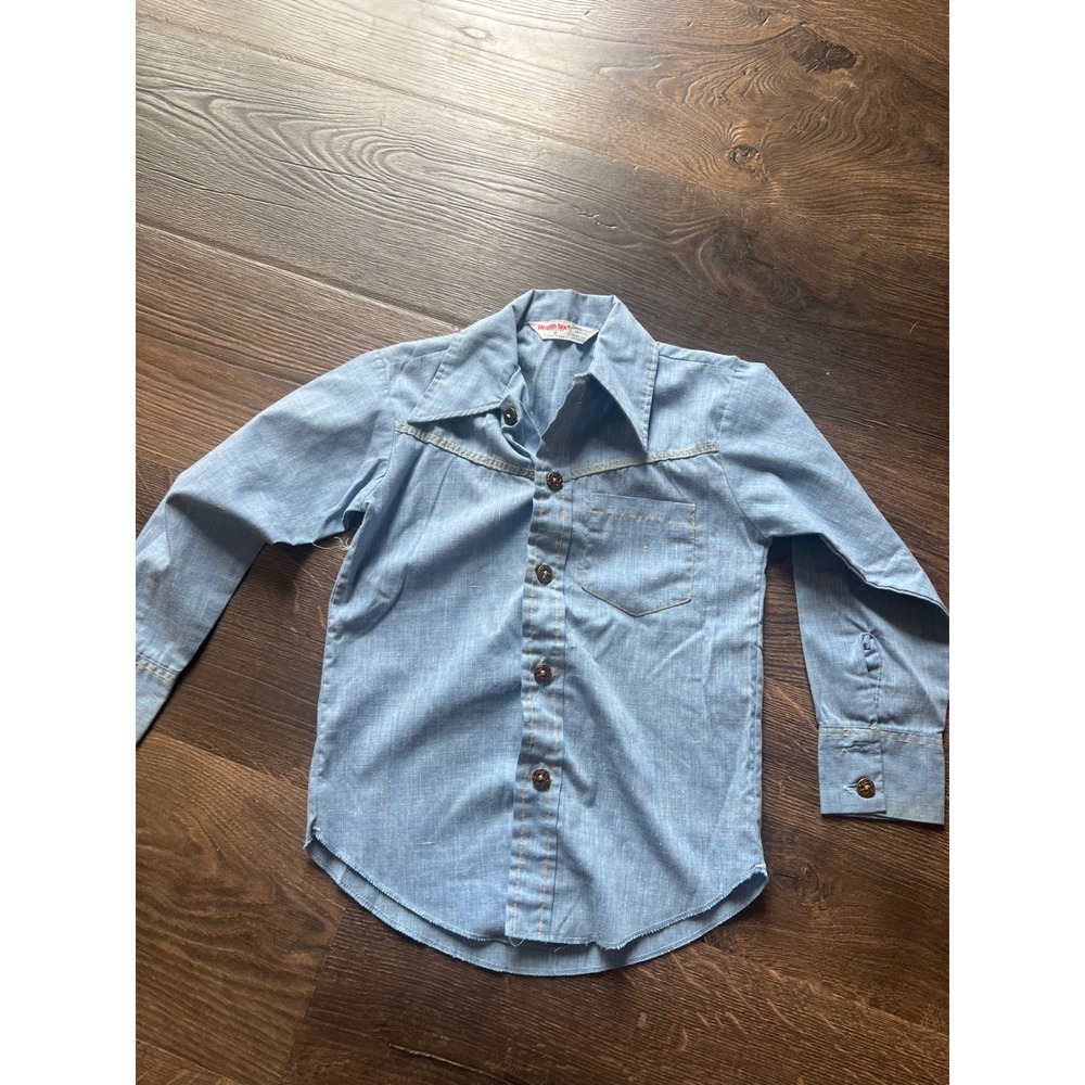 Vintage Health-tex Stantogs Kids Blue Western Button Down Shirt Size 6 USA Made